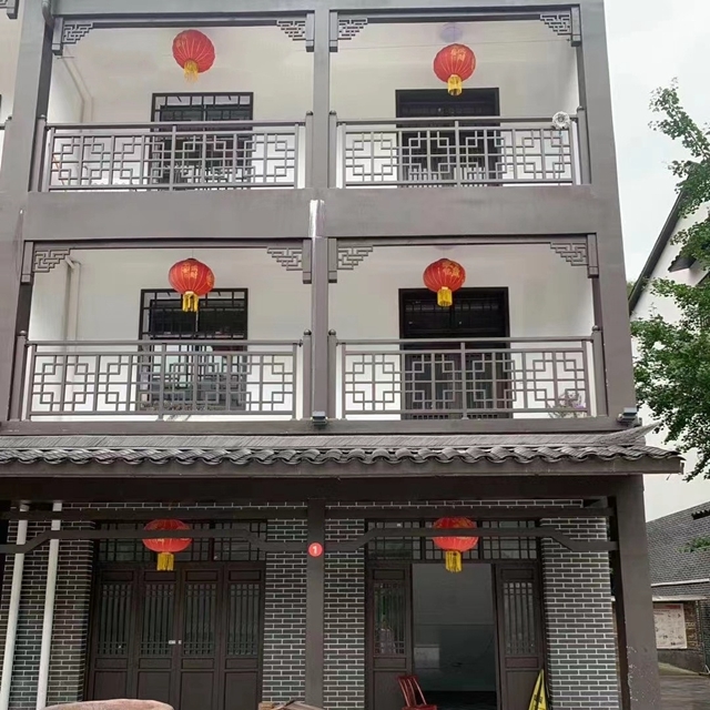 中式铝合金围栏铝艺围栏仿古木纹铝合金护栏