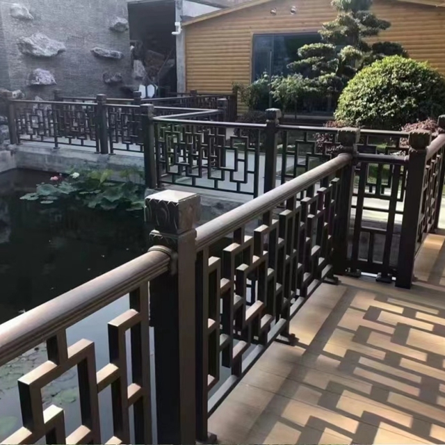 仿古铝艺木纹护栏复古庭院铝合金栏杆(图3)