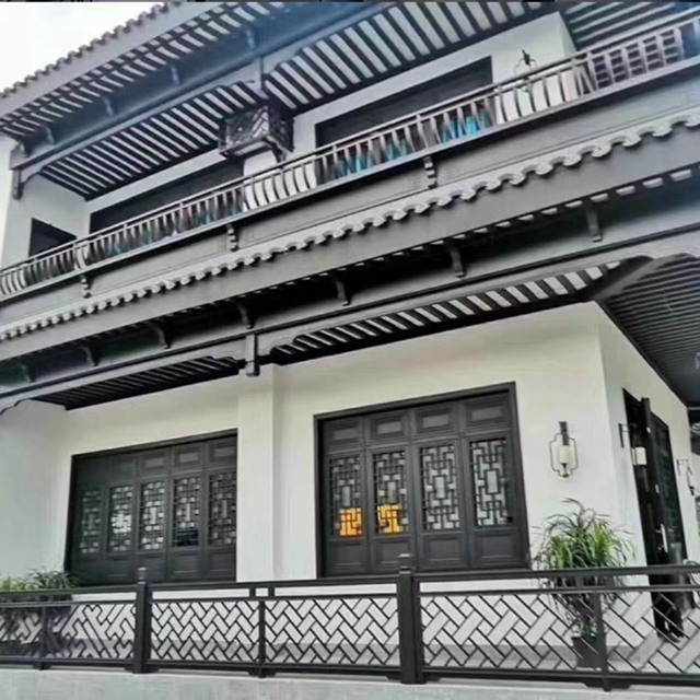阳台仿古木纹铝护栏中式装饰铝合金栏杆(图2)