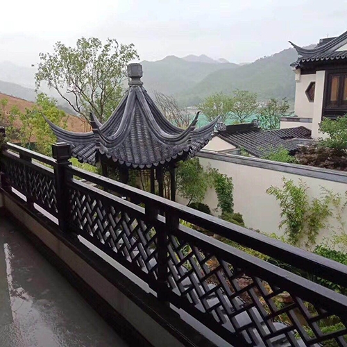 仿古装饰庭院铝栏杆仿木纹铝合金护栏定做(图1)