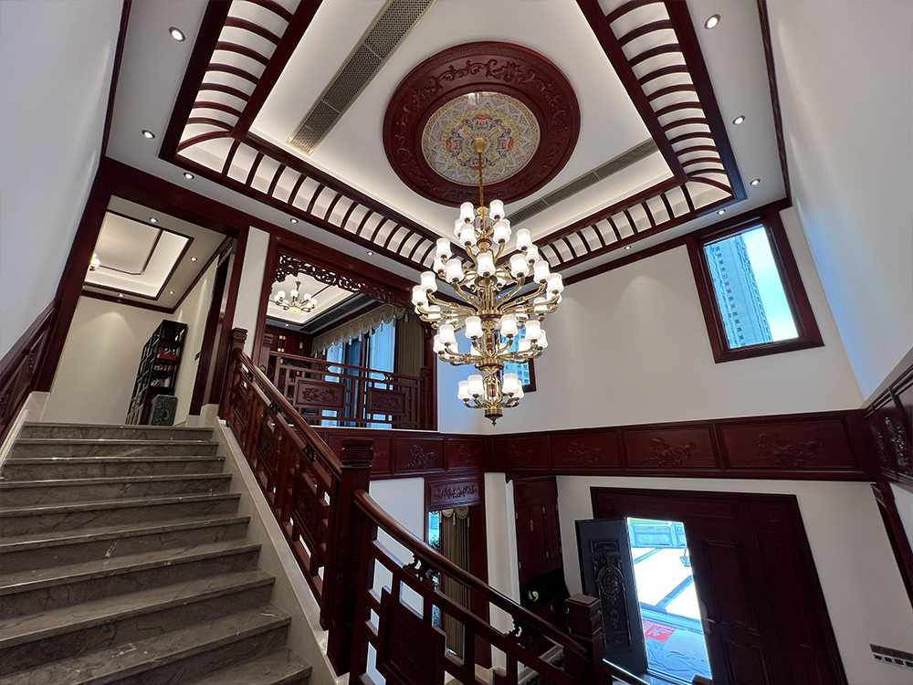 凯发国际莱安华筑古建红木整装案例:贵州遵义赤水700㎡别墅非洲紫檀中式装修实景赏析(图7)