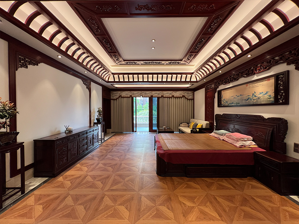 凯发国际莱安华筑古建红木整装案例:贵州遵义赤水700㎡别墅非洲紫檀中式装修实景赏析(图8)